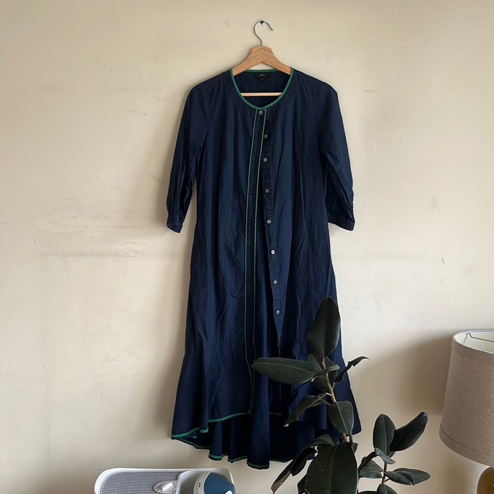 J Crew 0 button down dress with green trim